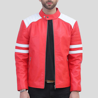 mens red leather motorcycle jacket