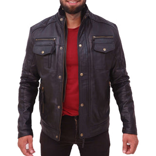 Moffit Mens Black Leather Motorcycle Jacket