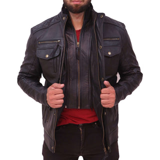 Moffit Mens Black Leather Motorcycle Jacket