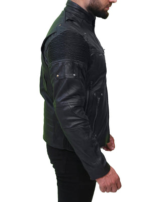 Cafe Racer Retro Black Biker Moto Racer Motorcycle Genuine Men's Leather Jacket