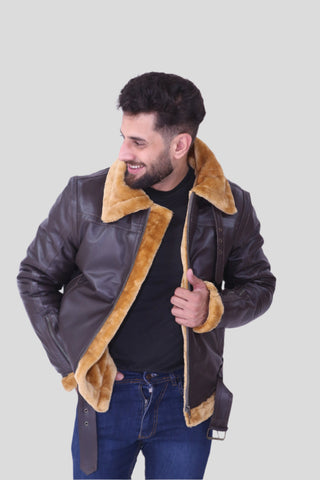 RAF Aviator Flight Bomber B3 Faux Fur Leather Jacket