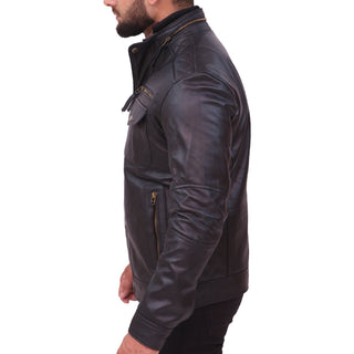 Moffit Mens Black Leather Motorcycle Jacket