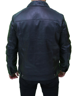 Mens Black Leather Trucker Jacket