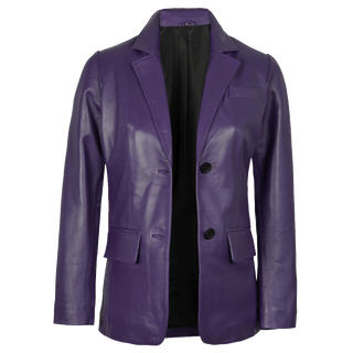 Women Leather Purple 3/4 Length Car Coat