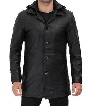 leather jacket with hood