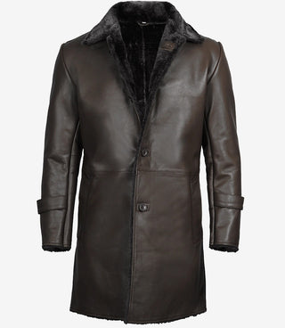 Men's Dark Brown Real Leather Shearling Coat