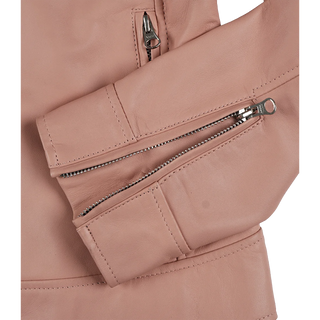 Light Pink Women's Biker Style Cafe Racer Leather Jacket