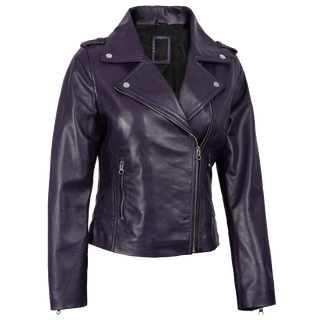 Kirsten Women's Purple Wax Asymmetrical Biker Fashion Leather Jacket