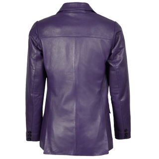 Women Leather Purple 3/4 Length Car Coat
