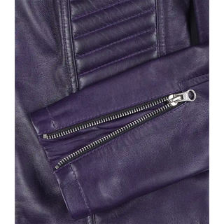 Rachel Purple Cafe Racer Leather Jacket Women's