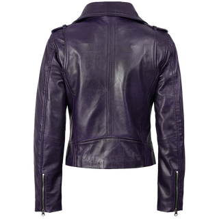 Kirsten Women's Purple Wax Asymmetrical Biker Fashion Leather Jacket
