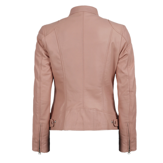 Light Pink Women's Biker Style Cafe Racer Leather Jacket