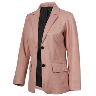 Pink Women's Real Leather Blazer Jacket