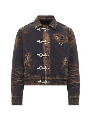 THUG CLUB distressed washed denim jacket