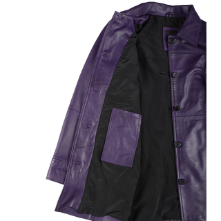 Women Leather Purple 3/4 Length Car Coat