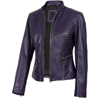 Rachel Purple Cafe Racer Leather Jacket Women's