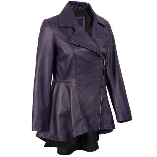 Women's Purple Asymmetrical Leather Peplum Jacket