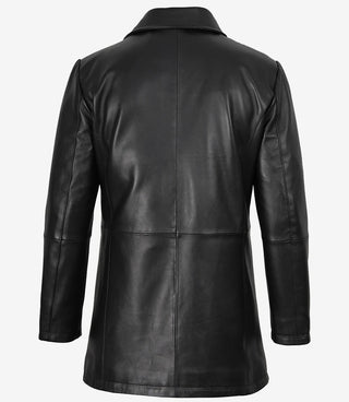 Glen Men Black Real Leather Car Coat