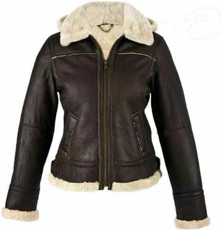 Dark Brown Shearling Women Leather Jacket