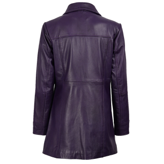 Women Leather Purple 3/4 Length Car Coat