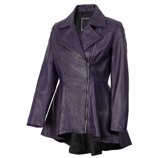 Women's Purple Asymmetrical Leather Peplum Jacket