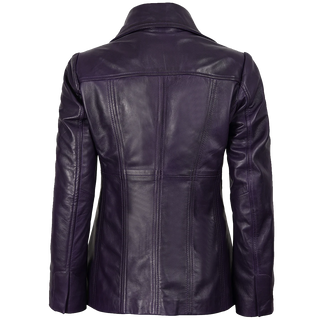Women's Three Button Real Leather Purple Blazer