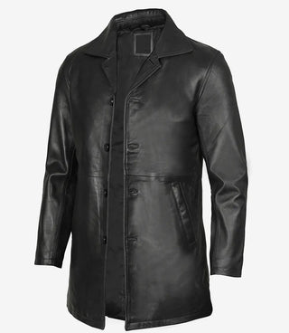 Bristol Men's Real Lambskin Black Leather Car Coat