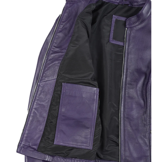 Rachel Purple Cafe Racer Leather Jacket Women's