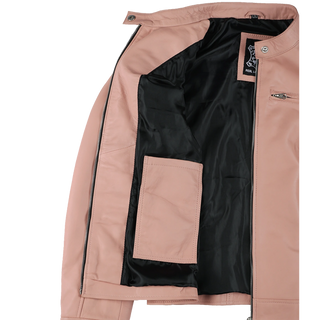 Light Pink Women's Biker Style Cafe Racer Leather Jacket