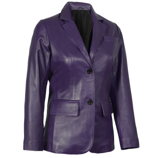 Women Leather Purple 3/4 Length Car Coat
