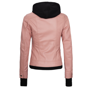 Tralee Women's Bomber Pink Real Leather Jacket with Hood