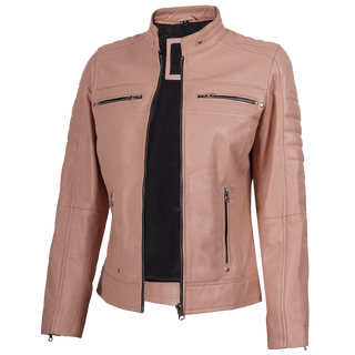 Austin Women's Pink Cafe Racer Real Leather Jacket