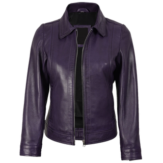 Jose Women's Harrington Leather Jacket Purple