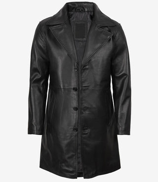 Men's Black 3/4 Length Real Leather Car Coat