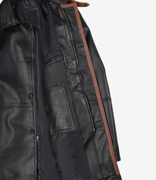 Glen Men Black Real Leather Car Coat
