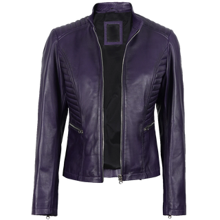 Rachel Purple Cafe Racer Leather Jacket Women's