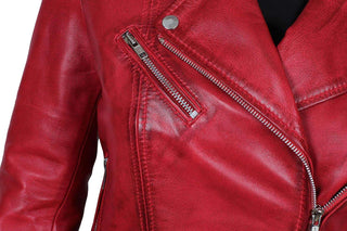 Negan Biker Womens Red Leather Jacket