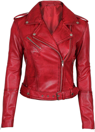 Negan Biker Womens Red Leather Jacket