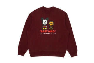 BAPE X DISNEY mickey mouse baby milo red crewneck