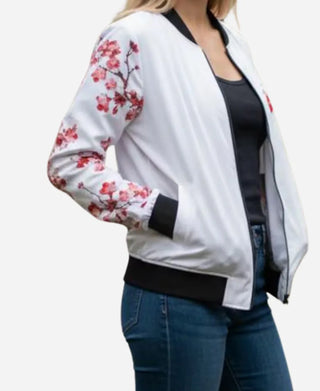 BTS Cheery Blossom Bomber White Zip Jacket