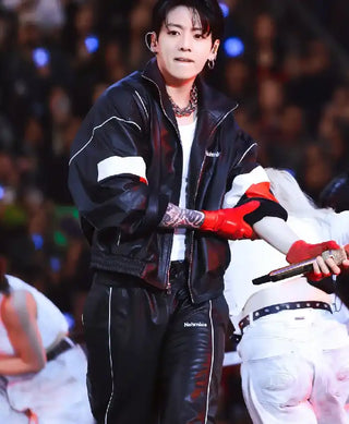 BTS World Tour Stanford Jungkook Nahmias Leather Red Jacket
