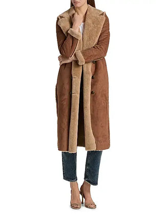 Bailee Madison Shearling Leather Brown Coat