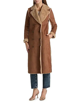 Bailee Madison Shearling Leather Brown Coat For Women