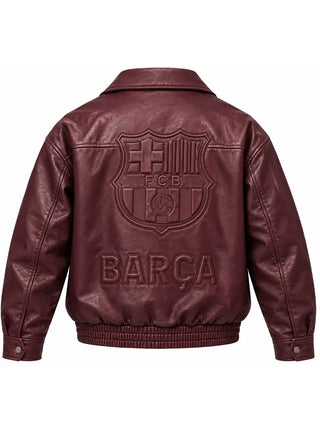 AMIRI x FC Barcelona Burgundy Leather Jacket