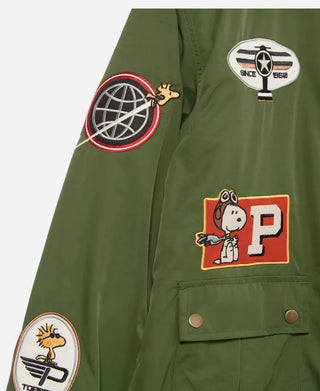 BoxLunch Peanuts Snoopy Flying Ace Bomber Green Zip Jacket