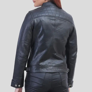 Callie Black Leather Biker Jacket for Women