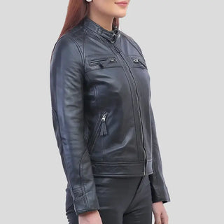 Black Real Leather Biker Jacket for Women