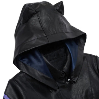  Catwomen Kidsuper Black Leather Hooded Trench Coat
