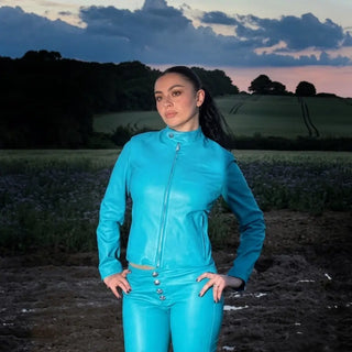 Charli XCX Chrome Hearts Blue leather Jacket