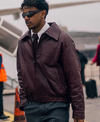 AMIRI x FC Barcelona Burgundy Leather Jacket